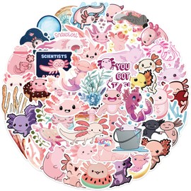 Cute Axolotl Stickers Pack 50PCS, Kawaii Animal Stickers Gifts for Kids Teens Adults Glueewee Vinyl Waterproof Stickers for Water Bottles Laptop Journaling Luggage