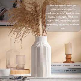 10 Inch White Ceramic Vase for Decor,Minimalist Modern Home Decorative Large Flower Vase for Pampas Grass,Bookshelf, Living Room, Shelf, Bedroom, Bathroom, Entryway Mantel Decor