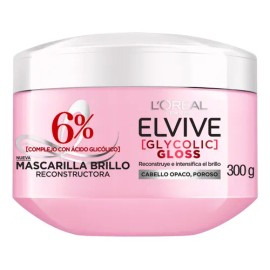 L'Oréal Paris Mascarilla Capilar Elvive Glycolic Gloss con Ácido Glicólico Dale 3x más brillo a tu cabello, resiste hasta 6 lavadas
