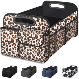 Femuar Car Trunk Organizer, Car Storage Organizer with Large Capacity Waterproof Collapsible Trunk Organizer for Car Suv/Jeep/Sedan (Leopard Print, Standard)