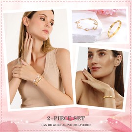 Womens Stackable Gold Bracelets Jewelry - 18K Gold Plated Floral Bracelets,Bangle Bracelets Non Tarnish, Gold Cubic Zirconia Bracelet Set Trendy Gift,Christmas Valentines Birthday Gifts for Girlfriend