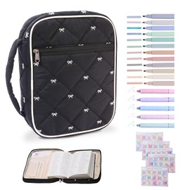 Large Bible Cover Case for Women, Journal Study Supplies Kit Bible Bags for Women, Quilted Carrying Book Covers Church Bag for Mens Included Bible Accessories-Black