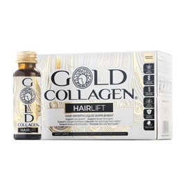 GOLD COLLAGEN Hairlift - Biotin Hair Growth Marine Collagen Supplements for Women & Men with Vitamin C and B6, Hyaluronic Acid, Zinc and Keratin Hair Treatment, Skin and Nails, 10 Bottles 50 ml Each