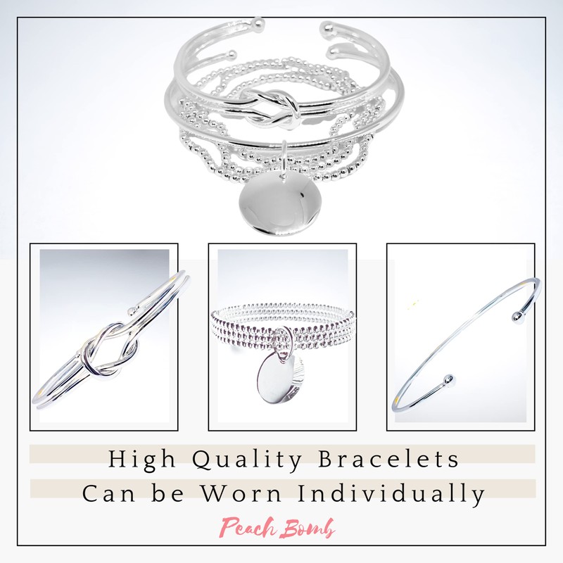 Peach Bomb Silver Stacking Bracelets for Womens with Silver Bangles