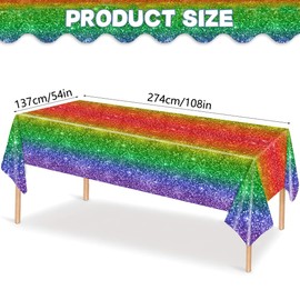 BASEMMAHER 2Pcs Pride Rainbow Tablecloth Gay Pride Day Neon Gradient Color Plastic Disposable Table Covers Colorful Table Cloths Decor for Birthday Party Picnic Kitchen Dining Home Decoration