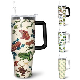 puhnhsv 40 oz Frog Tumbler With Handle and Straw, 40oz Insulated Stainless Frog Tumbler Coffee Travel Mugs Cup Water Bottle Frog Lovers Gifts for Women Girls