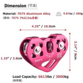 Azarxis 30kN Micro Pulley Climbing Pulley Double Bearing Rope Pulley Micro Double Pulley for Rigging Rescue Climbing Transport Transport (Red)