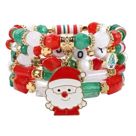 Ardorchid 5 Pack Cute Xmas Bracelets for Women Christmas Heishi Bracelets Santa Claus Stackable Clay Beaded Stretch Bracelets Party Gifts
