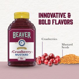 Beaver Brand Cranberry Mustard 13oz, Sweet & Tangy Mustard with Cranberries and Honey