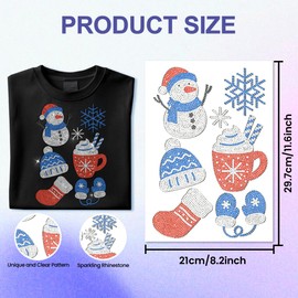 ANATTASOUL Xmas Rhinestone Iron on Transfers Winter Snowman Glitter Diamante Hotfix Patches for Clothes, 11.6"x8.2" Large Iron On Sequin Applique for T-Shirts Bags Jeans Jacket Caps Shoes DIY Decor