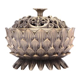 Leopacat Vintage Incense Burner, Lotus Burner Holder, Buddha Alloy Metal Holder Handmade Censer Bowl Buddhist Decor Zinc Sandalwood for Office Home Feng Shui Decoration Meditation (antique green)