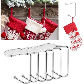 Yotako 6 Pieces Christmas Stocking Holders Mantel Hooks Hanger Christmas Stocking Clips Safety Grip for Christmas Party Decoration and Hanging Handbags(Silver)