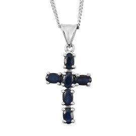 IJ INSPIRING JEWELLERY Diffused Blue Sapphire Cross Pendant Necklace 925 Silver Religious necklace