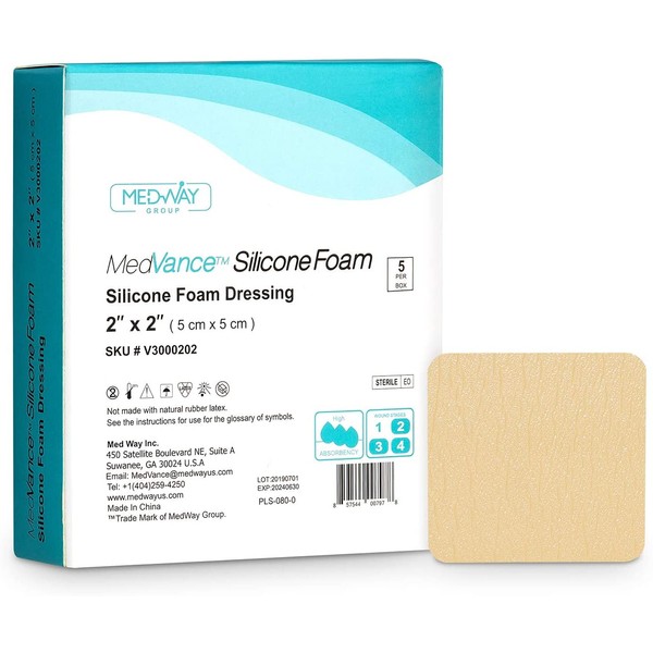 MedVance TM Silicone - Silicone Adhesive Foam Absorbent Dressing, 2"x2", Box of 5 dressings
