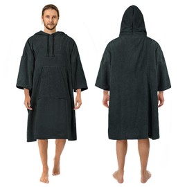 Zingtto - Poncho de surf para cambiar, manga 3/4, extragrande, con capucha, toalla gruesa para hombres y mujeres, natación en la playa, 43 x 35 pulgadas, color negro