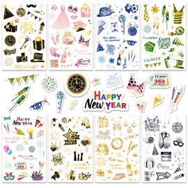 DPKOW 24 Sheets New Year Sticker Set, 2025 New Year's Eve Sticker Happy New Year Sticker for Scrapbook Bullet Journal Photo Album New Year Stickers for Crafts Gifts New Year's Eve Decoration
