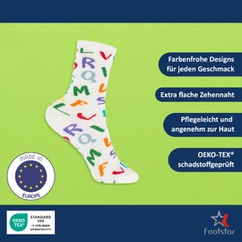 Footstar Colourful cotton basic socks (6 pairs) with fun motifs for girls and boys, 6 pairs of school (socks)