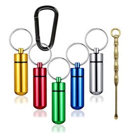 5 Pack-Mini Metal Vial Waterproof Aluminum Keychain Medication Pill Box Portable Pill Case First Aid Pill Container for Outdoor Camping Traveling, Multicolor.