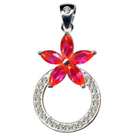 I Flower Pendant I Real 925 Solid Silver and Zirconia I Art Nouveau Design I Stone Colour: Clear White Red I Buy Online Shop Jewellery I 51021 I, Sterling silver 925, zirconia stones, Zirconia crystal
