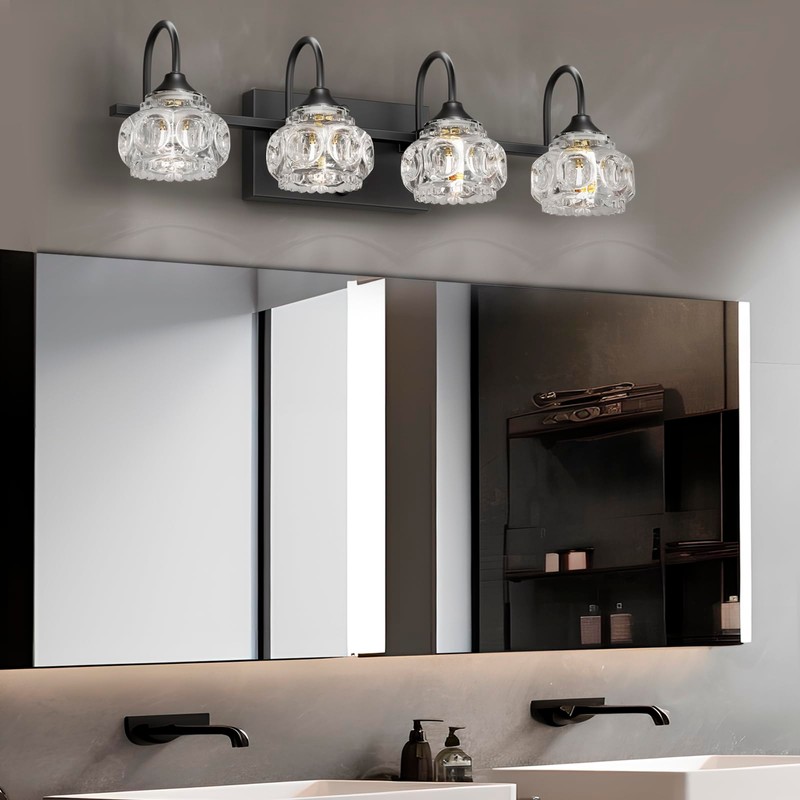 4-Light Bathroom Vanity Light Fixtures, Matte Black Modern Vanity Lights