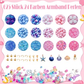 YJWZ 625 Stück Perlenset für Armbänder - 24 Farben Meeresthema Bastelset, Perlenset Kinder ab 4 Jahre & Erwachsene inkl Schmuckzubehör zum Auffädeln | DIY Armband Selber Machen Kit