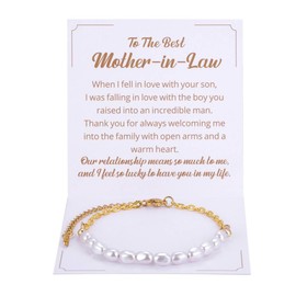 Kvekstio Mother in Law Gift, Elegant Pearl Bracelet for Mother of the Groom, Wedding Day Appreciation White Pearl Gift for New Mother-in-Law, Pre-wedding Gift for MIL, Mother's Day Affirmation Gifts