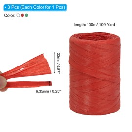 PATIKIL Raffia Ribbon 109 Yard, 3 Roll Natural Packing Paper Twine String for Crochet Box Wrapping Craft Holiday Decor, Multicolor