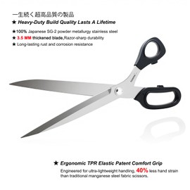 TONMA Tailor's Scissors [Made in Japan] 11-Inch Premium Sharp Knife Edge Fabric Scissors, Japanese SG2 Steel Dressmaker‘s Sewing Shears for Cutting Clothes Fabric Denim Leather, Right Handed