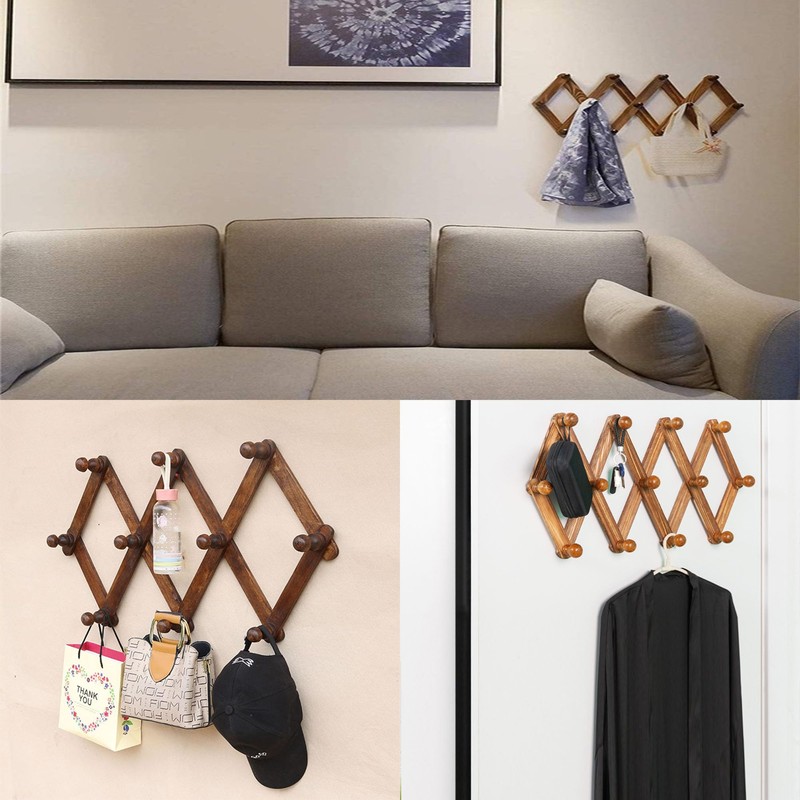 YUEMING Accordion Wall Hanger, 10 Hooks Coat Rack Holder, Expandable