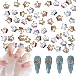 Nail Parts, Crown, Set of 30, Cute, 3D Dimensional, Crown, Silver, Gold, Glitter, Large, Crown, Nail Parts, Stone, Nail Art, Jewelry Parts, Resin Enclosed, Decorative Parts, Random Color (Gold +