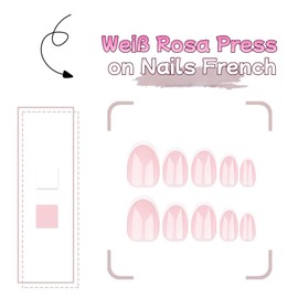 Pack of 24 Glitter Pink Nude White Press On Nails, French Fake Nails Medium, Artificial Nails Press On Nails, White French Artificial Nails, False Nails with Full Coverage for Women
