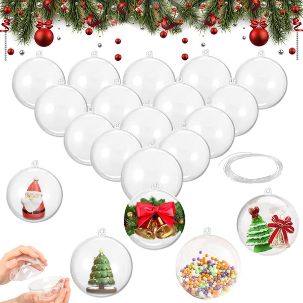 Pack of 20 Clear Christmas Baubles, Fillable DIY Christmas Tree Baubles, Acrylic Clear Plastic Christmas Baubles, Separable, Suitable for Filling Christmas Decorations and Gadgets