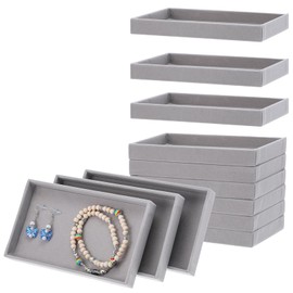 AojSup 12 Pcs Small Velvet Jewelry Trays Stackable Jewelry Drawers Organizer Trays, Jewelry Storage Display Trays for Necklace Earring Ring Bracelet, Grey (8.26 x 4.92 x 0.98 Inches)