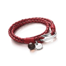 Tribal Steel Red Leather Bracelet for Women - Ladies Leather Charm Bracelet with a Crystal Charm, Stainless Steel Clasp