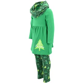 Girls Wish You a Merry Christmas Scarf Legging Set Outfit Clothes (7Y, Green)