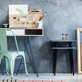 Relaxdays Pen Holder, Bamboo & Metal Mesh, H x W x D: 11 x 19 x 10 cm, Pen Cup for Desk, Natural/White