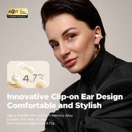 SoundPEATS POP Clip Wireless Open Ear Earbuds, Button Control, Lightweight Comfort Headphones, 30H Playtime, IPX5 Waterproof, Bluetooth 5.4 Immersive Audio Earphones for Sports Running Working, Beige