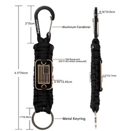 ParaDance Paracord Keychain Carabiner with Cool USA Flag for Men/Women, Military Braided Key Chain with Hook Clip Key Ring, Heavy Duty Key Lanyard for Car Keys/Backpack/Knife and More, 2-Pack (O&B)