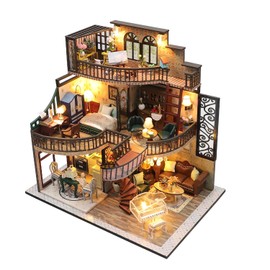 DIY Miniature Doll House Kit, with Dust Cover Dream Building Pavilion Dollhouse Building Set with LED Light, Mini House Making Kit with Furnitures Hobby Craft Gifts for Adults
