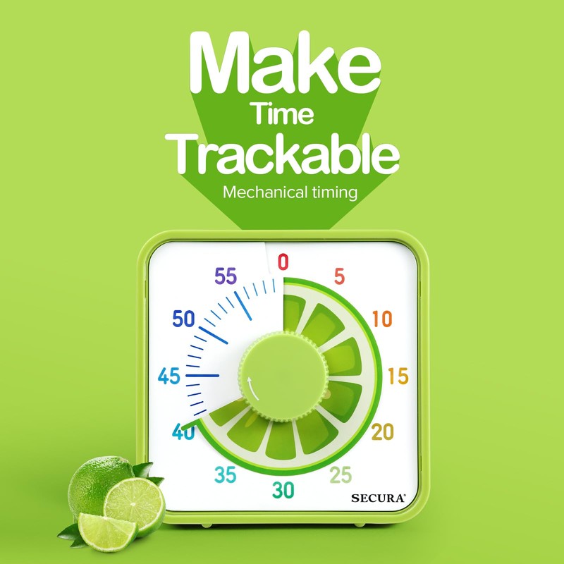 Secura 7.5-Inch Fruit Visual Timer for Kids, 60-Minute Countdown Timer