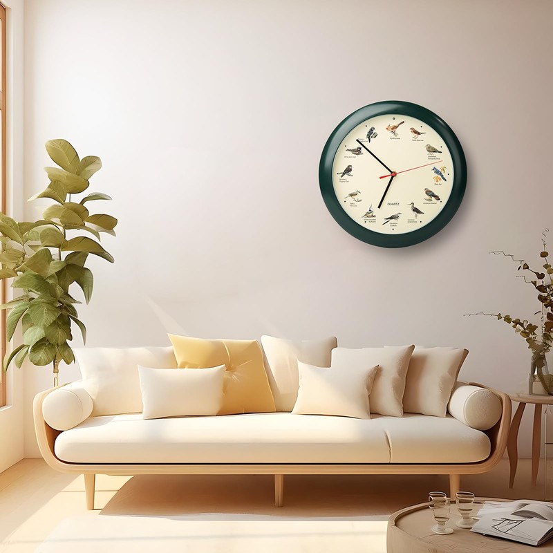 Belinlen 13 Inch Singing Bird Wall Clock Light Sensor Bird