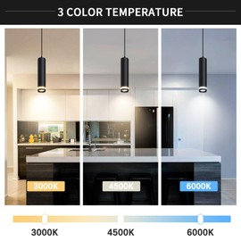 OKELI Modern Pendant Lights, Black LED Pendant Lights Fixtures,3 Color Pendant Lighting for Kitchen Island, Bar,12W,3000K-6000K,ETL(3pack)