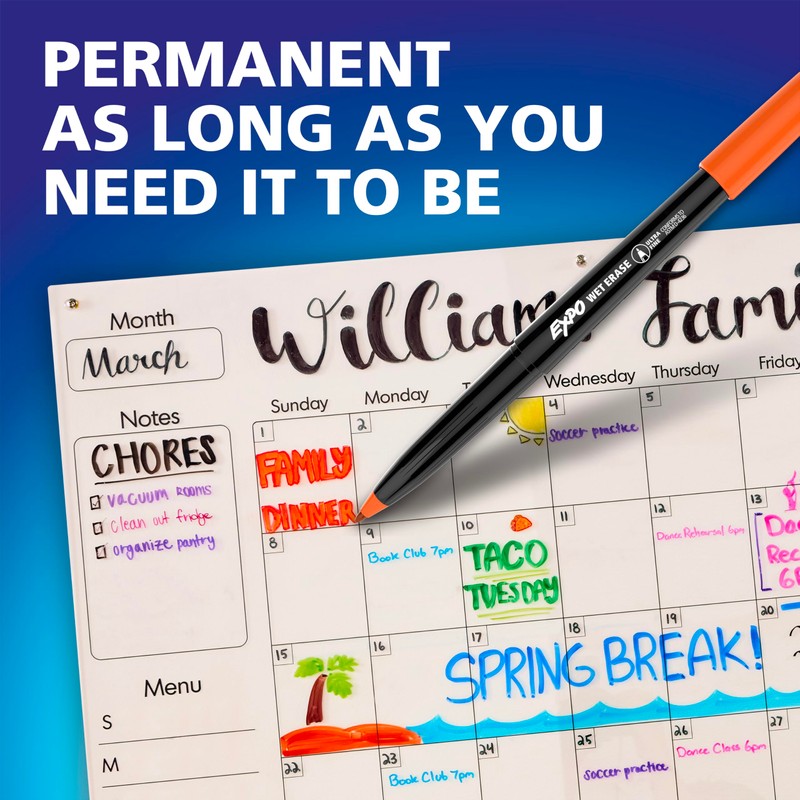 EXPO Wet Erase Markers, Semi-Permanent Markers, Assorted, Ultra Fine Point,
