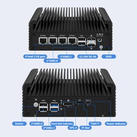 Firewall Micro Appliance Core N150,4xi226-V 2.5G Fanless Mini PC,DDR5,2*NVMe 2*SATA,6*USB,2*HDMI,Type-C,DP,Firewall Mini PC NAS Server
