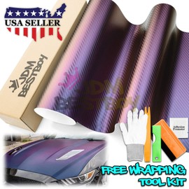 Free Tool Kit Chameleon Purple Blue 3D Carbon Fiber Textured Matte Car Vinyl Wrap Sticker Decal Film Sheet Color Shifting Change - 60"X240" (5FT X 20FT)