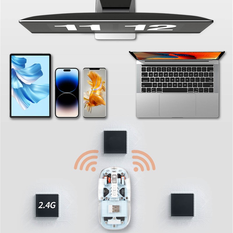 Wireless Bluetooth Mouse Transparent Clear Cool Shell Mute Click Colorful