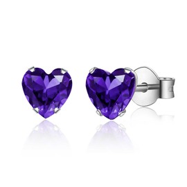 CERSLIMO Silver Earrings for Women Girls - 5mm Cubic Ziirconia Stud Earrings, Titanium Steel Hypoallergenic Earrings | Small Silver Heart Stud Earrings Cartilage Tragus Sleeper Earrings, Purple
