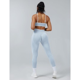 ABOCIW Womens Workout Sets 2 Piece Seamless Color Block Sports Bra Scrunch Butt Lifting High Waist Leggings Gym Set Yoga Pilates Outfits Athletic Work Out Clothes Blue Small
