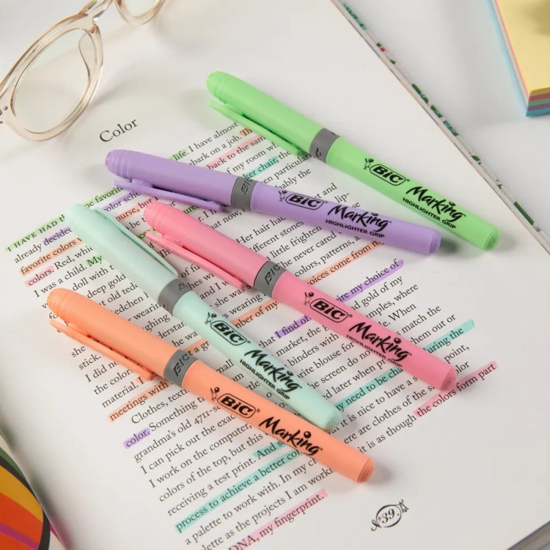 Marcatextos Resaltador Bic Marking Pastel Punta Cincel 5 Pzs