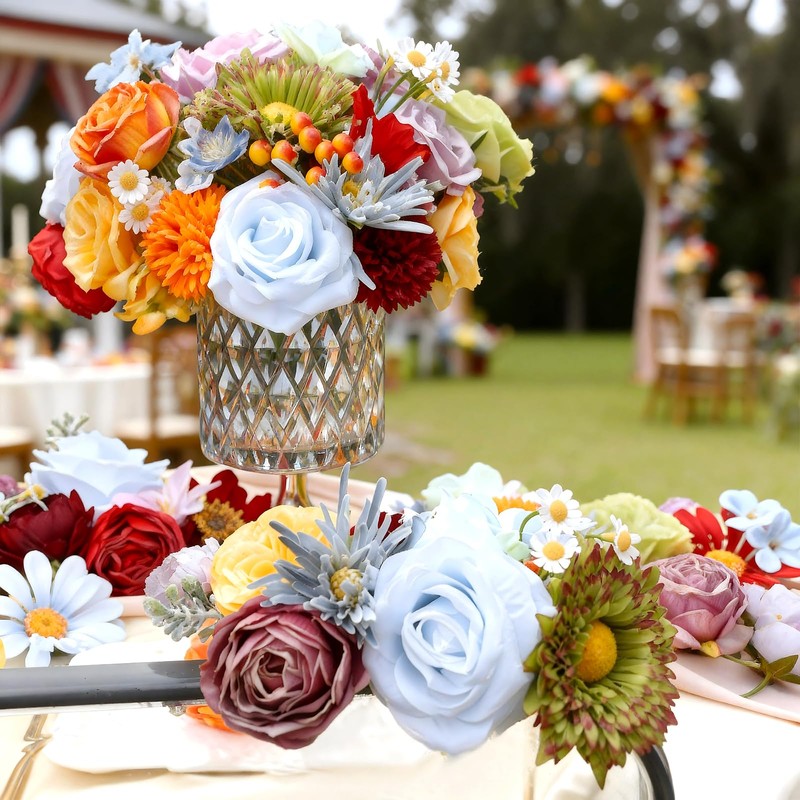 Artificial Flowers Combo Box Set, 38pcs Mix Flowers Dahlia Silk